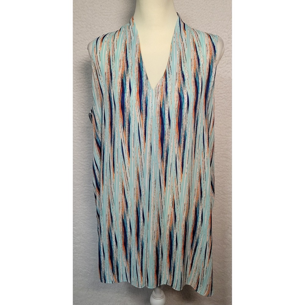 Worthington Sleeveless V-Neck Blouse Size XL Lightweight Abstract Pullover 1892